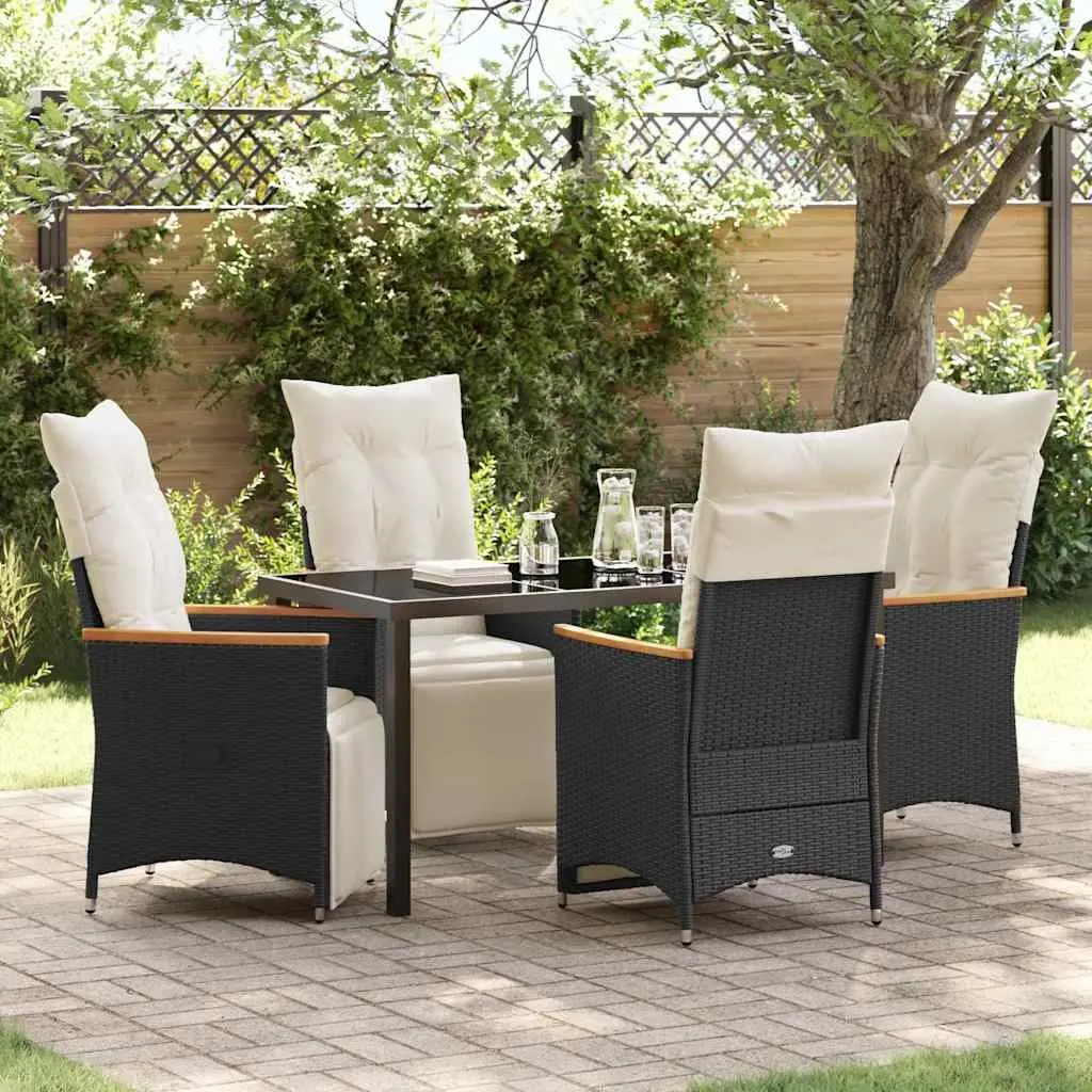 Garden Dining Set Black 5-Piece Outdoor Patio Furniture Rattan Chairs Table