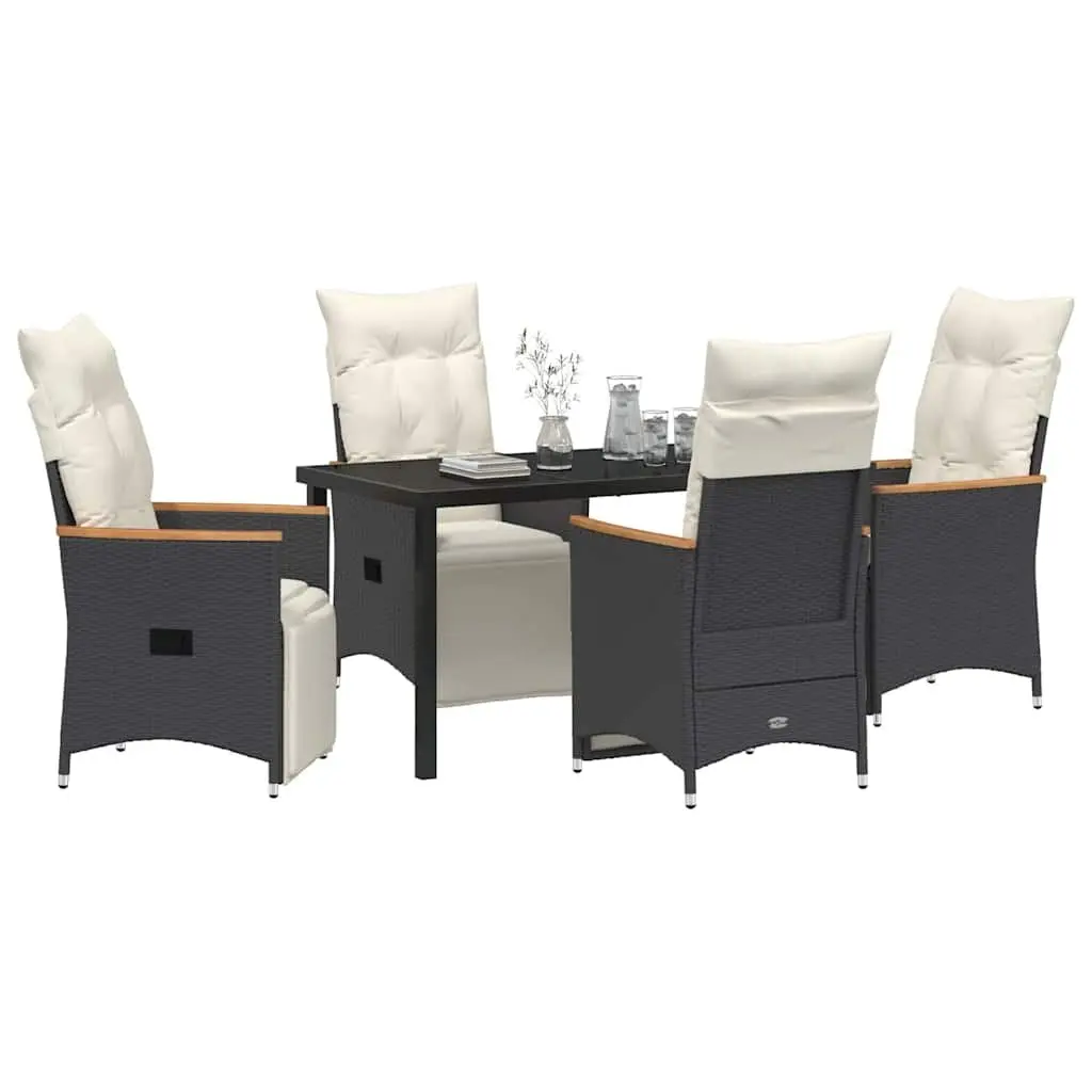 Garden Dining Set Black 5-Piece Outdoor Patio Furniture Rattan Chairs Table