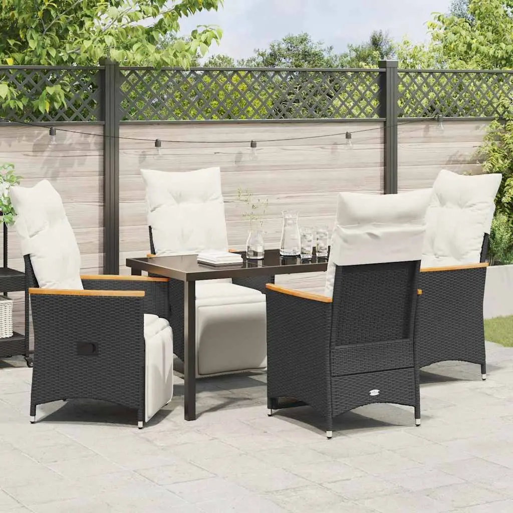 Garden Dining Set Black 5-Piece Outdoor Patio Furniture Rattan Chairs Table