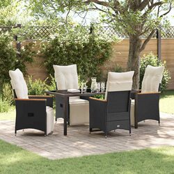 5-Piece Black Poly Rattan Garden Dining Set for You