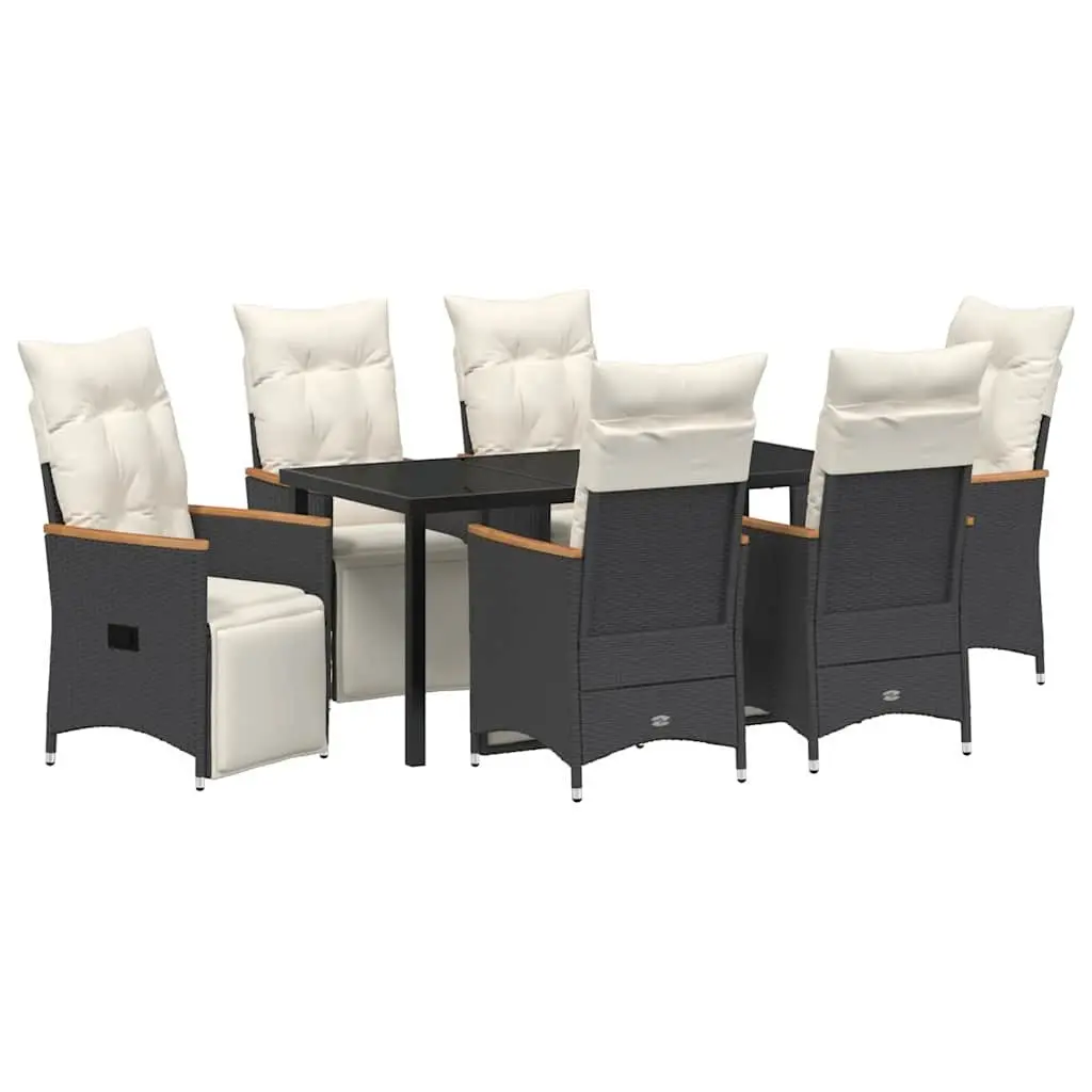 Outdoor Dining Set Black Poly Rattan 7 Piece Garden Furniture with Cushions