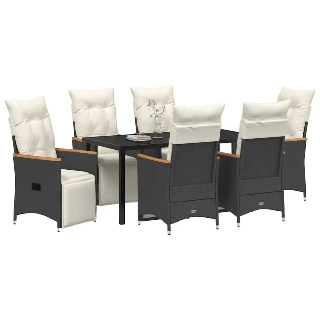 Outdoor Dining Set Black Poly Rattan 7 Piece Garden Furniture with Cushions