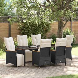 Outdoor Garden Dining Set 7 Piece Black Poly Rattan Table Chairs with Cushions