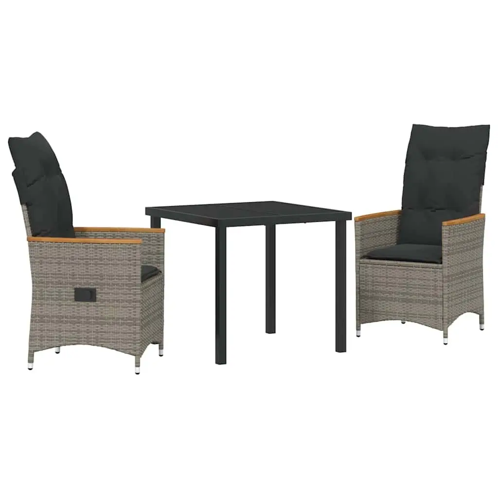 Garden Dining Set 3 Pieces Grey Poly Rattan Outdoor Furniture with Cushions