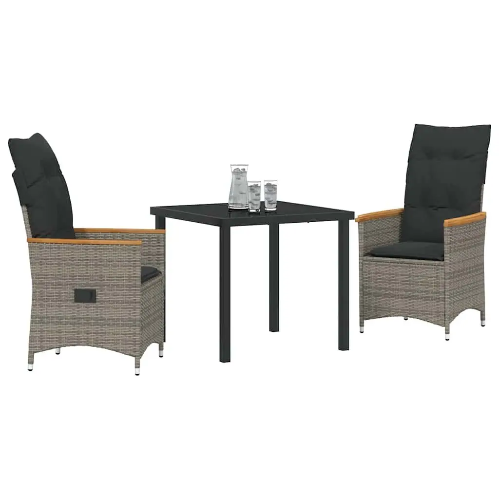 Garden Dining Set 3 Pieces Grey Poly Rattan Outdoor Furniture with Cushions