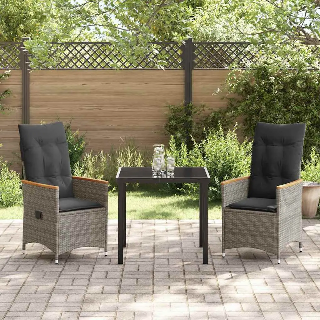 Garden Dining Set 3 Pieces Grey Poly Rattan Outdoor Furniture with Cushions