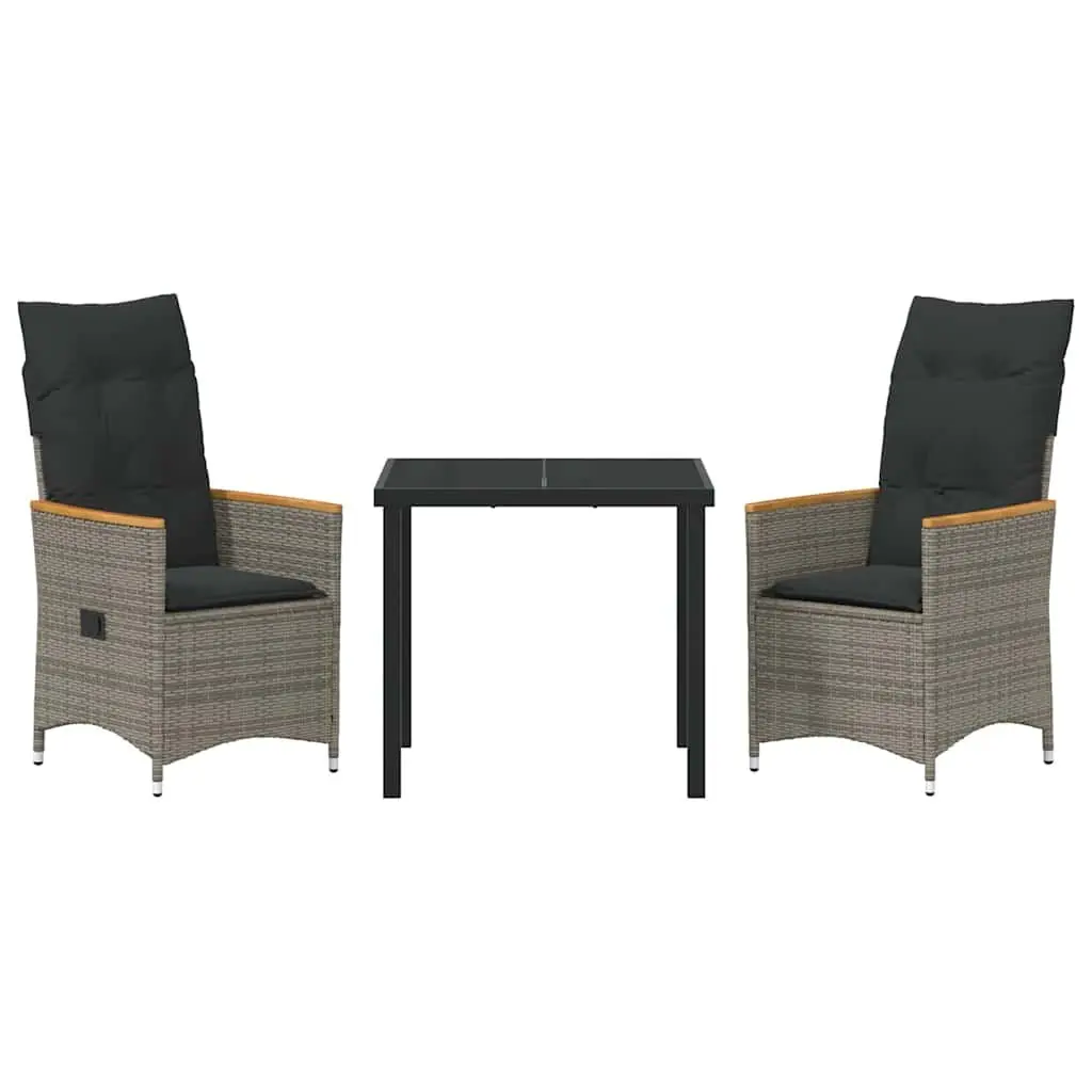Garden Dining Set 3 Pieces Grey Poly Rattan Outdoor Furniture with Cushions