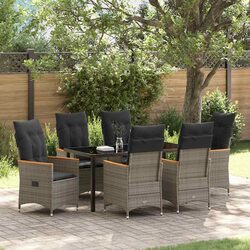 Garden Dining Set 7 Piece Outdoor Furniture Grey Poly Rattan with Cushions