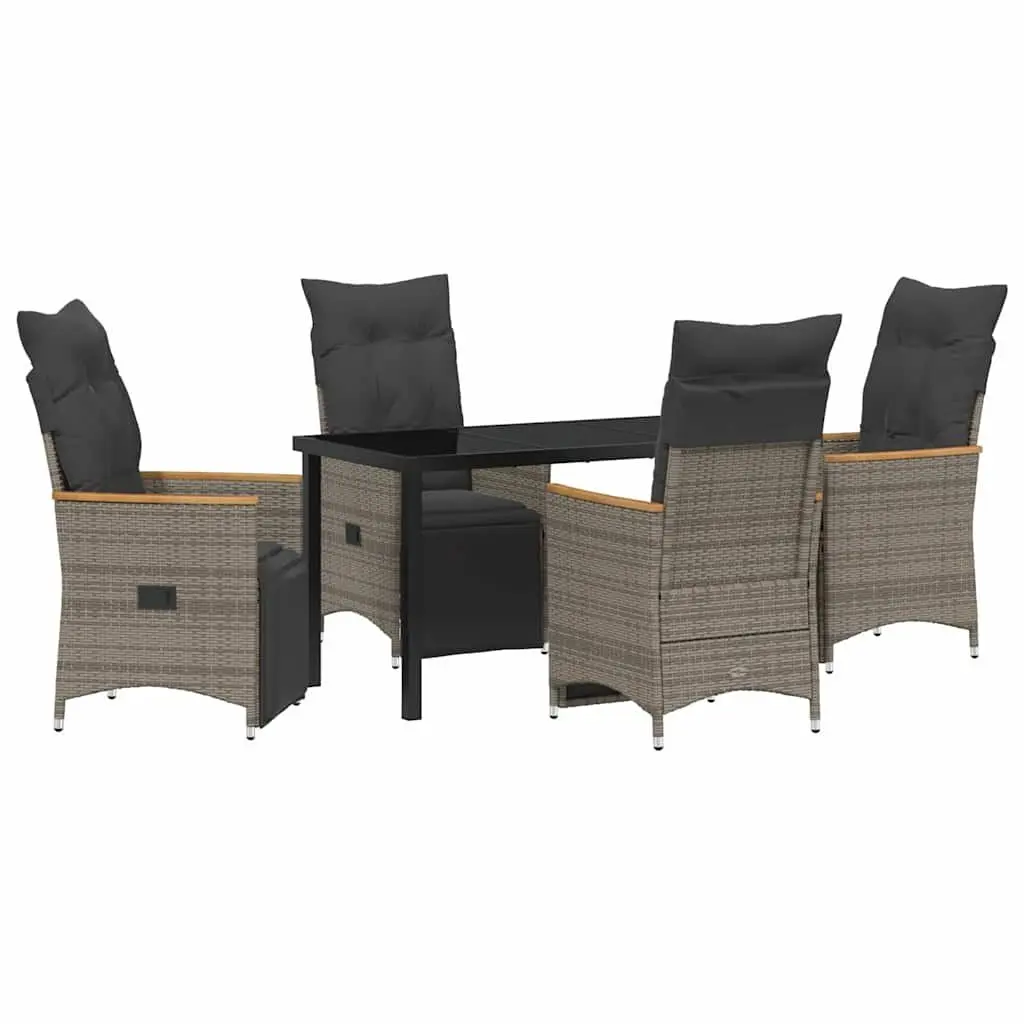 Garden Dining Set Modern Grey Poly Rattan 5 Piece Outdoor Furniture with Cushions