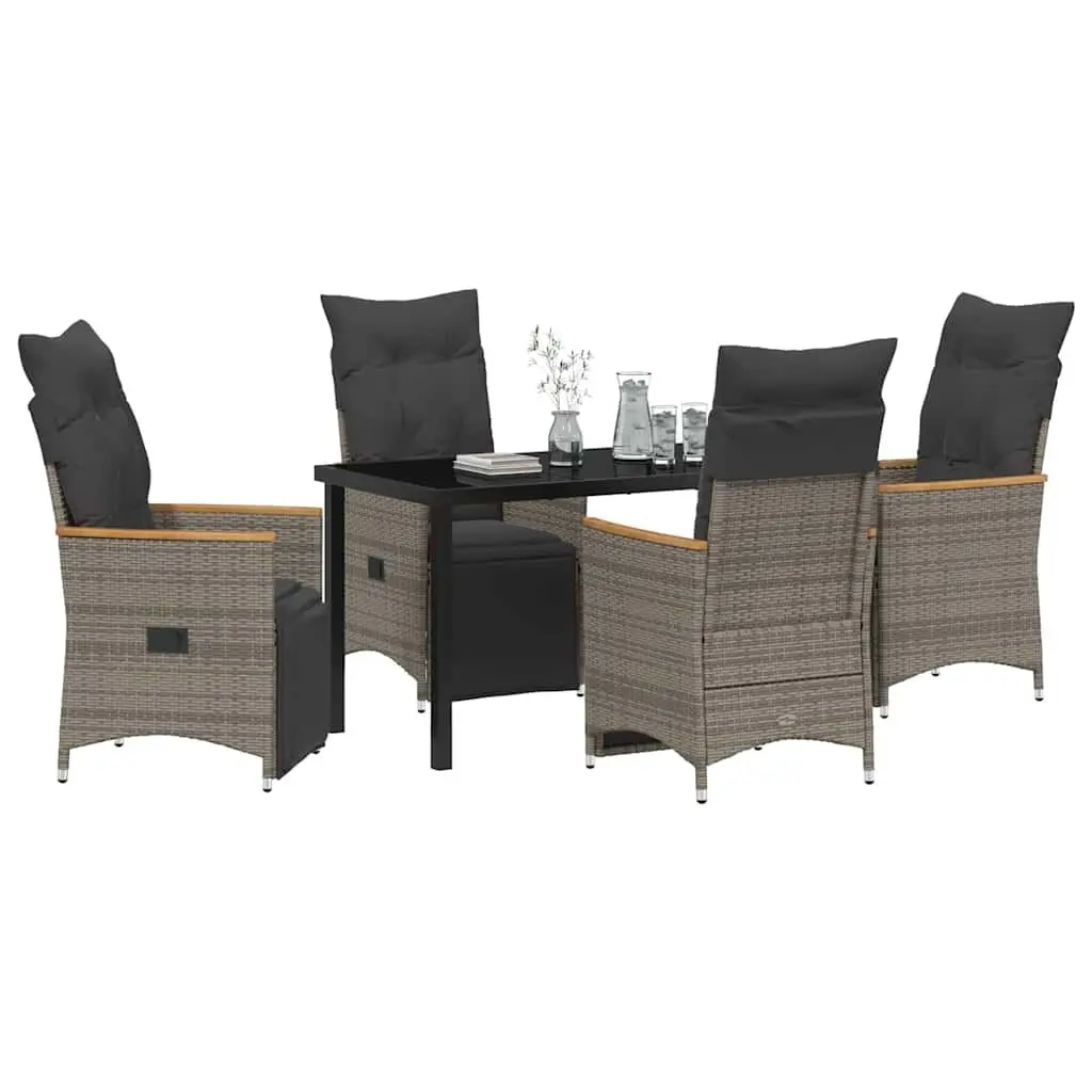 Garden Dining Set Modern Grey Poly Rattan 5 Piece Outdoor Furniture with Cushions