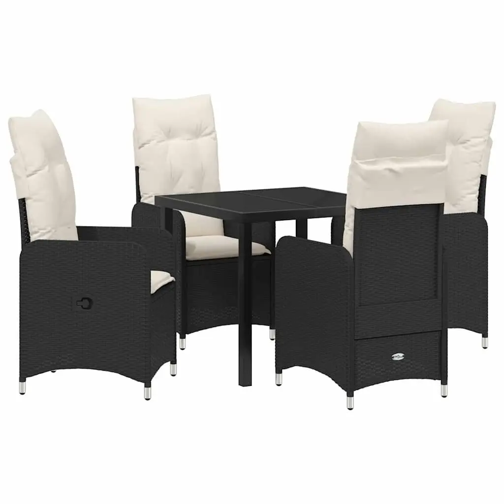 Garden Dining Set Black Poly Rattan 5 Piece Outdoor Furniture Table Chairs