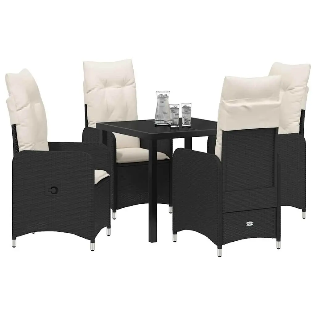 Garden Dining Set Black Poly Rattan 5 Piece Outdoor Furniture Table Chairs