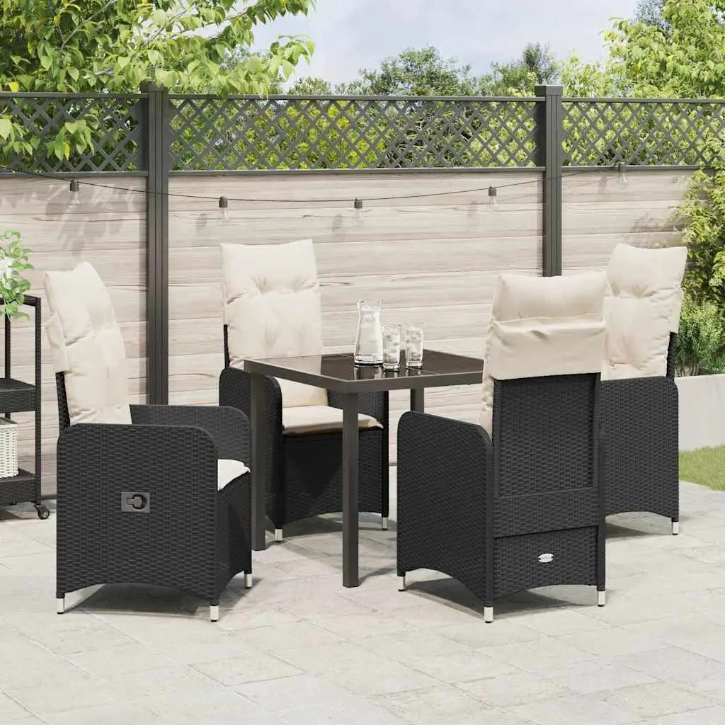 Garden Dining Set Black Poly Rattan 5 Piece Outdoor Furniture Table Chairs