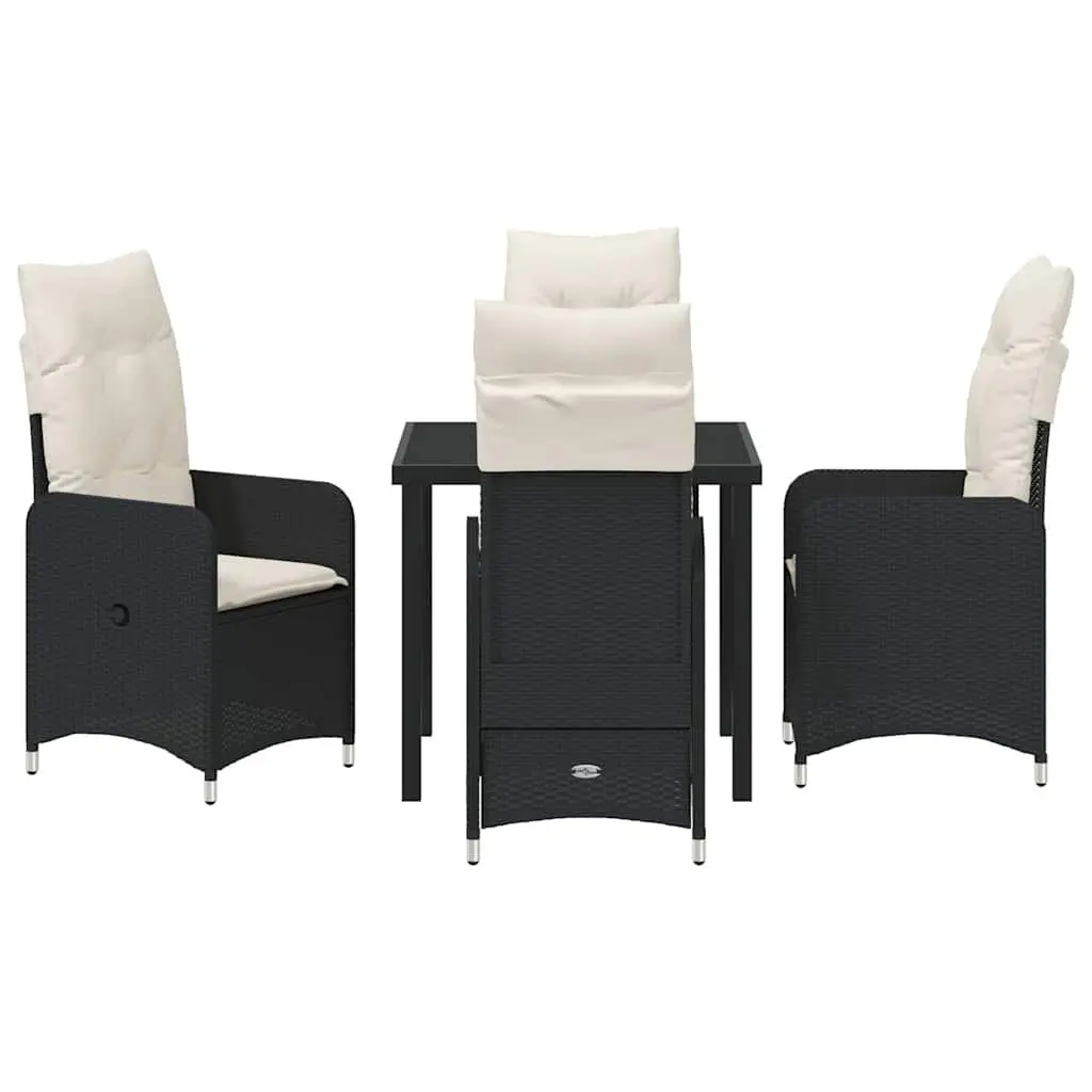 Garden Dining Set Black Poly Rattan 5 Piece Outdoor Furniture Table Chairs