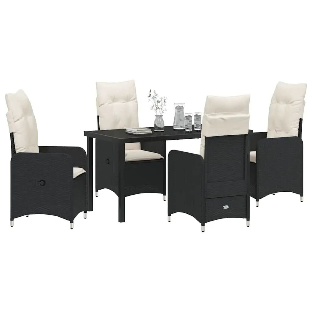 Garden Dining Set Black Powder-Coated Steel 5 Piece Outdoor Furniture Table Chairs Cushions Backrest