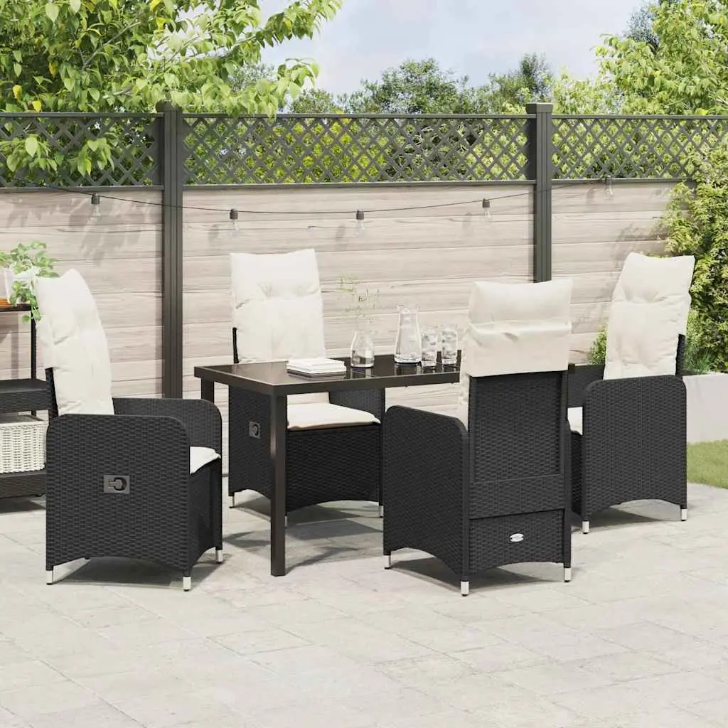 Garden Dining Set Black Powder-Coated Steel 5 Piece Outdoor Furniture Table Chairs Cushions Backrest