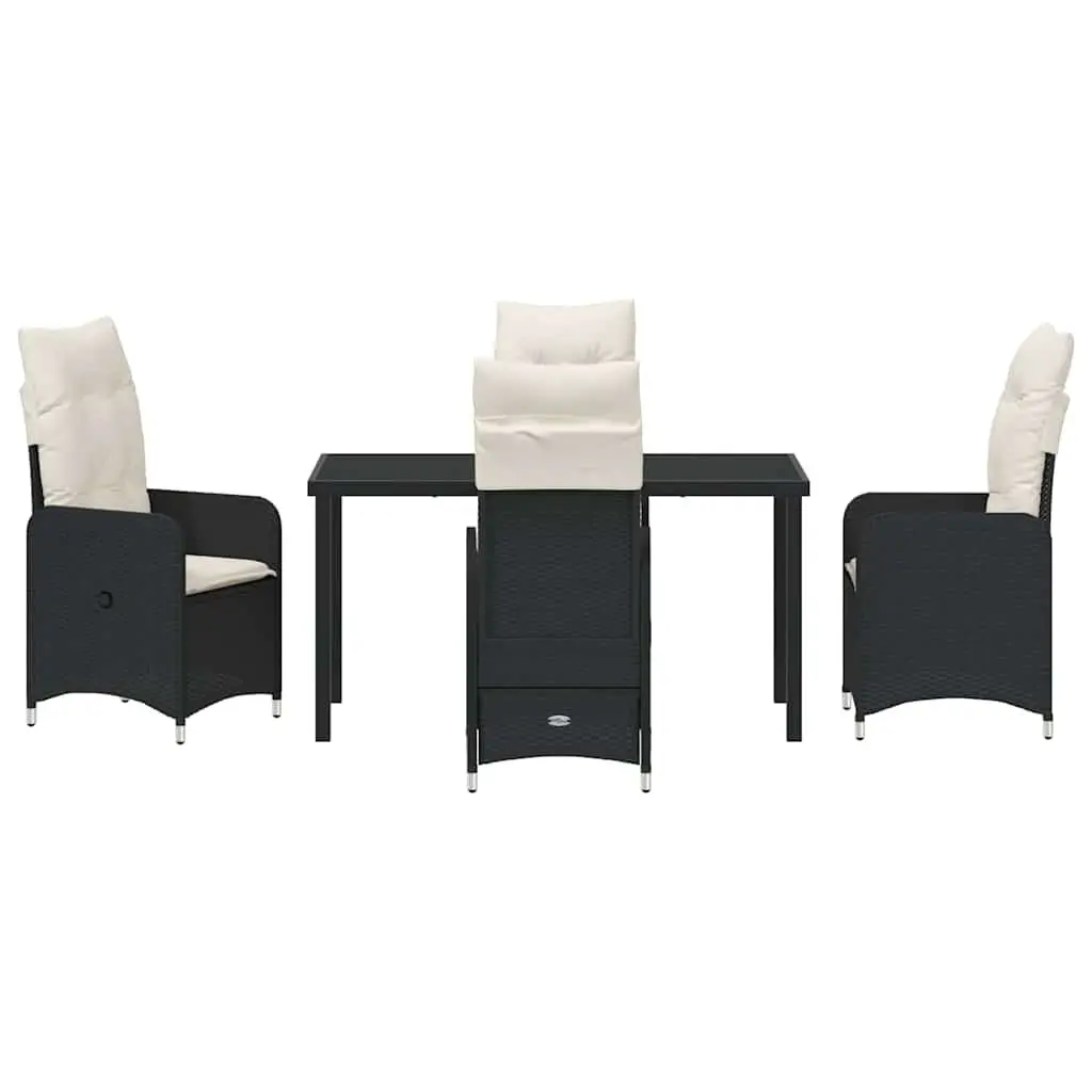 Garden Dining Set Black Powder-Coated Steel 5 Piece Outdoor Furniture Table Chairs Cushions Backrest