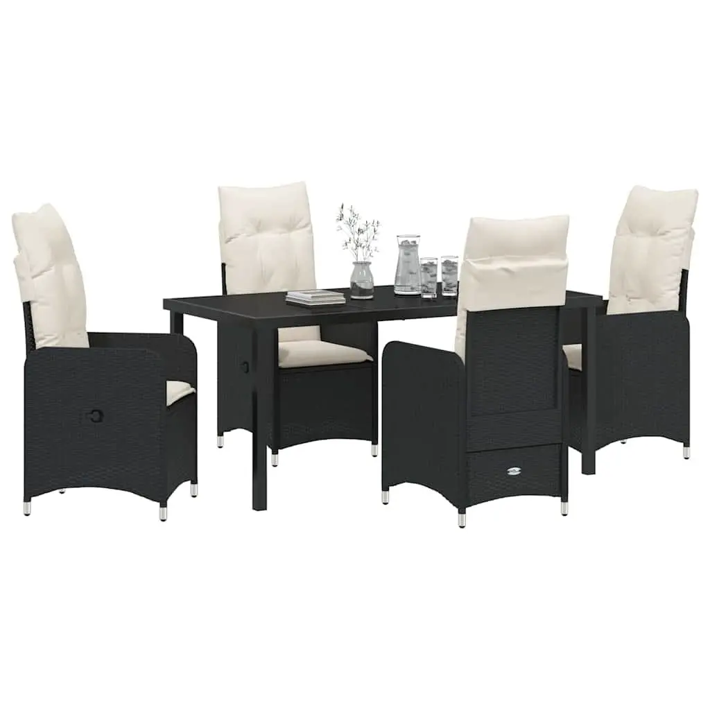 Garden Dining Set 5 Pieces Black Outdoor Table Chairs Weather Resistant Cushioned