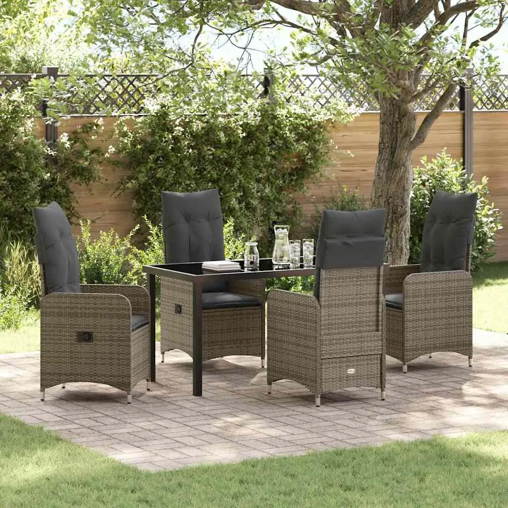 Garden Dining Set 5 Pieces Grey Outdoor Furniture Patio Tempered Glass Table