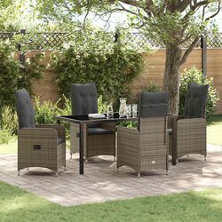 Outdoor Garden Dining Set 5 Piece Grey Poly Rattan Patio Furniture with Cushions