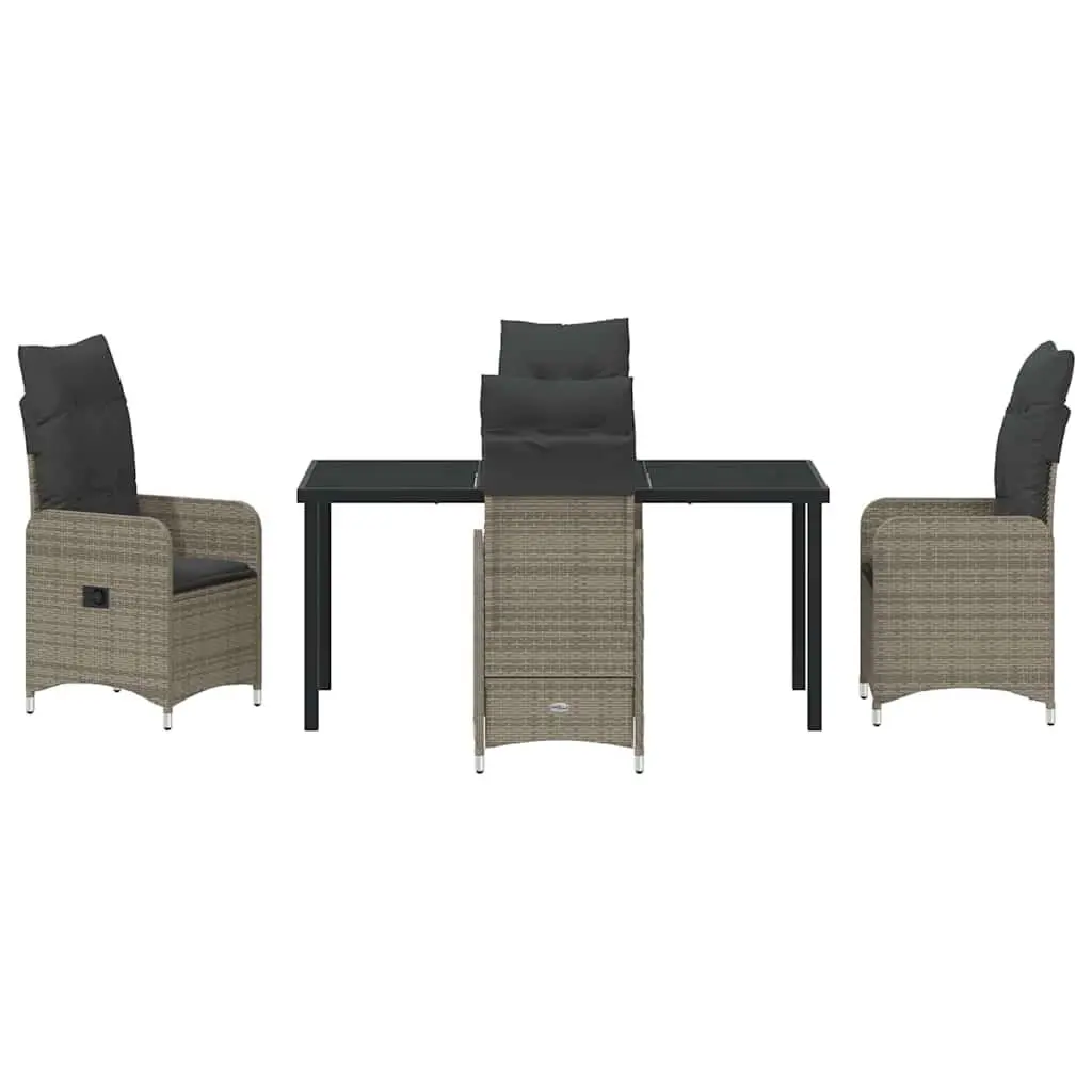 Outdoor Garden Dining Set 5 Piece Grey Poly Rattan Patio Furniture with Cushions
