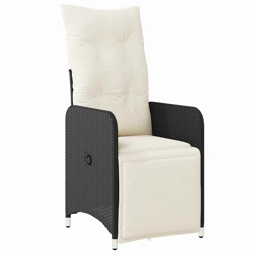Garden Dining Set Cushioned Chairs Black Poly Rattan 3 Pieces