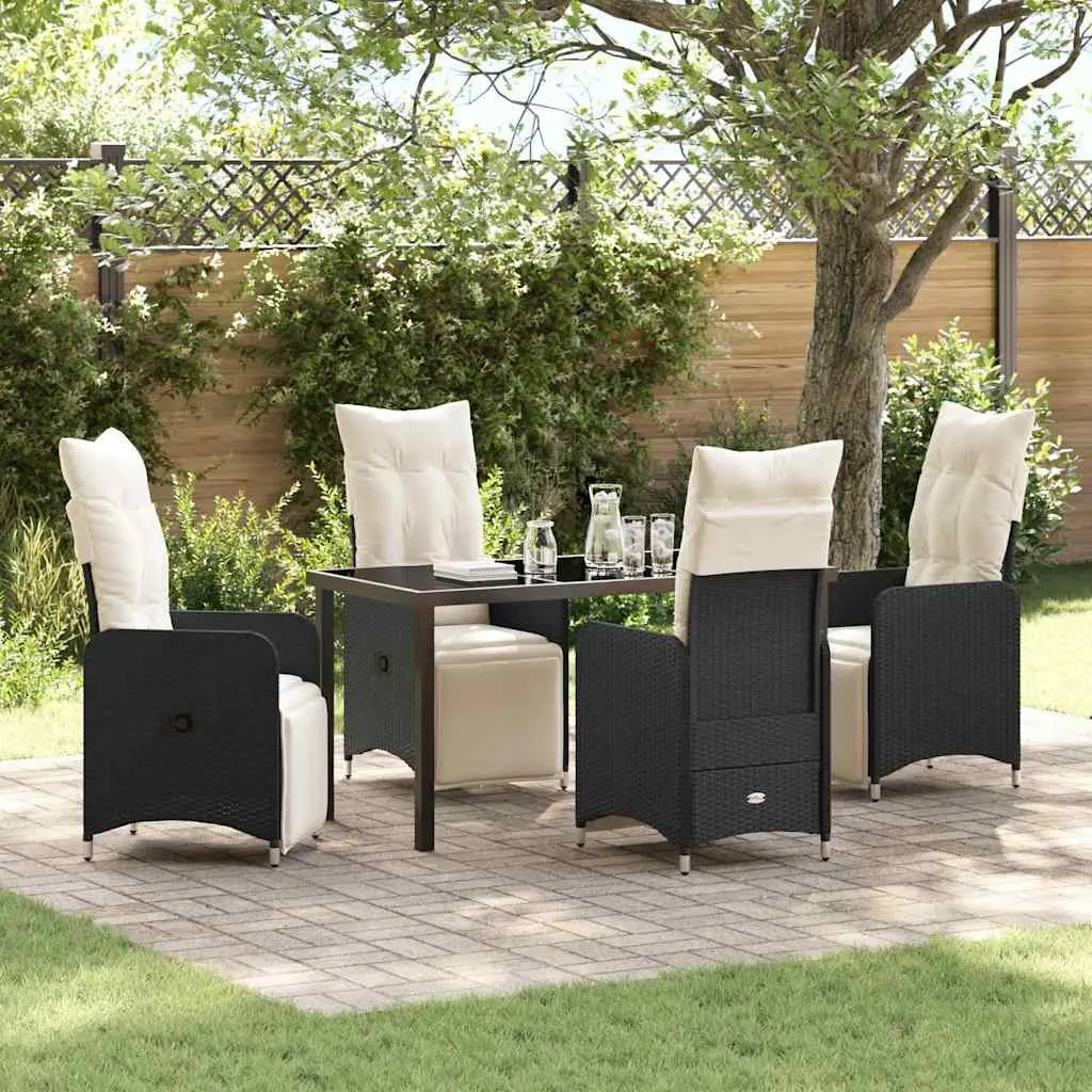 Outdoor Garden Dining Set Black Rattan 5 Piece Patio Table Chairs