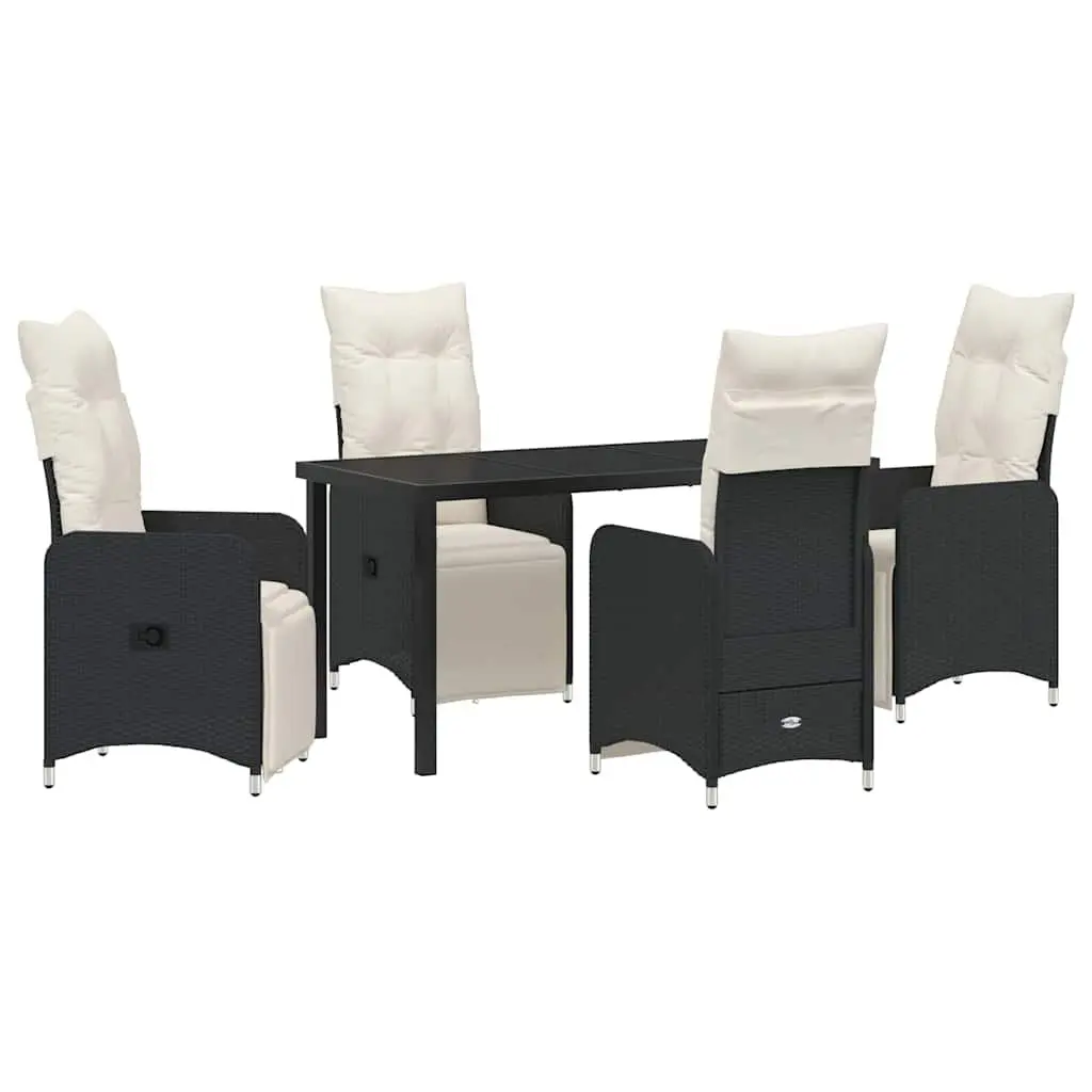 Outdoor Garden Dining Set Black Rattan 5 Piece Patio Table Chairs