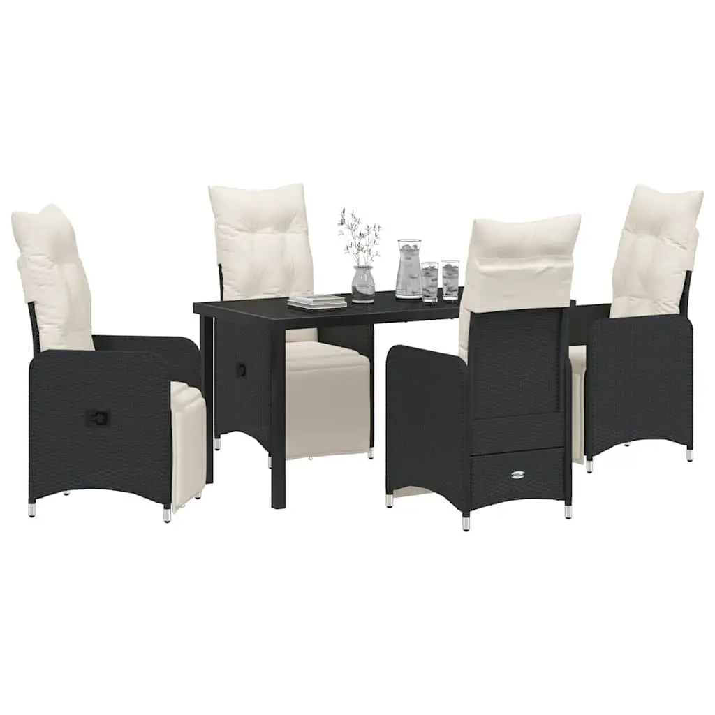 Outdoor Garden Dining Set Black Rattan 5 Piece Patio Table Chairs