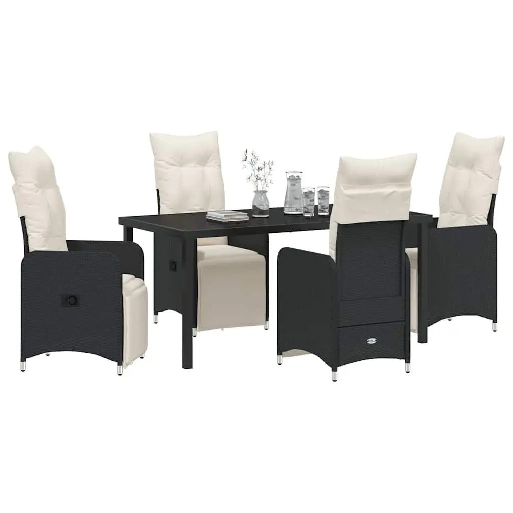 Outdoor Garden Dining Set Weather-Resistant 5 Piece Black Poly Rattan Patio Table Chairs