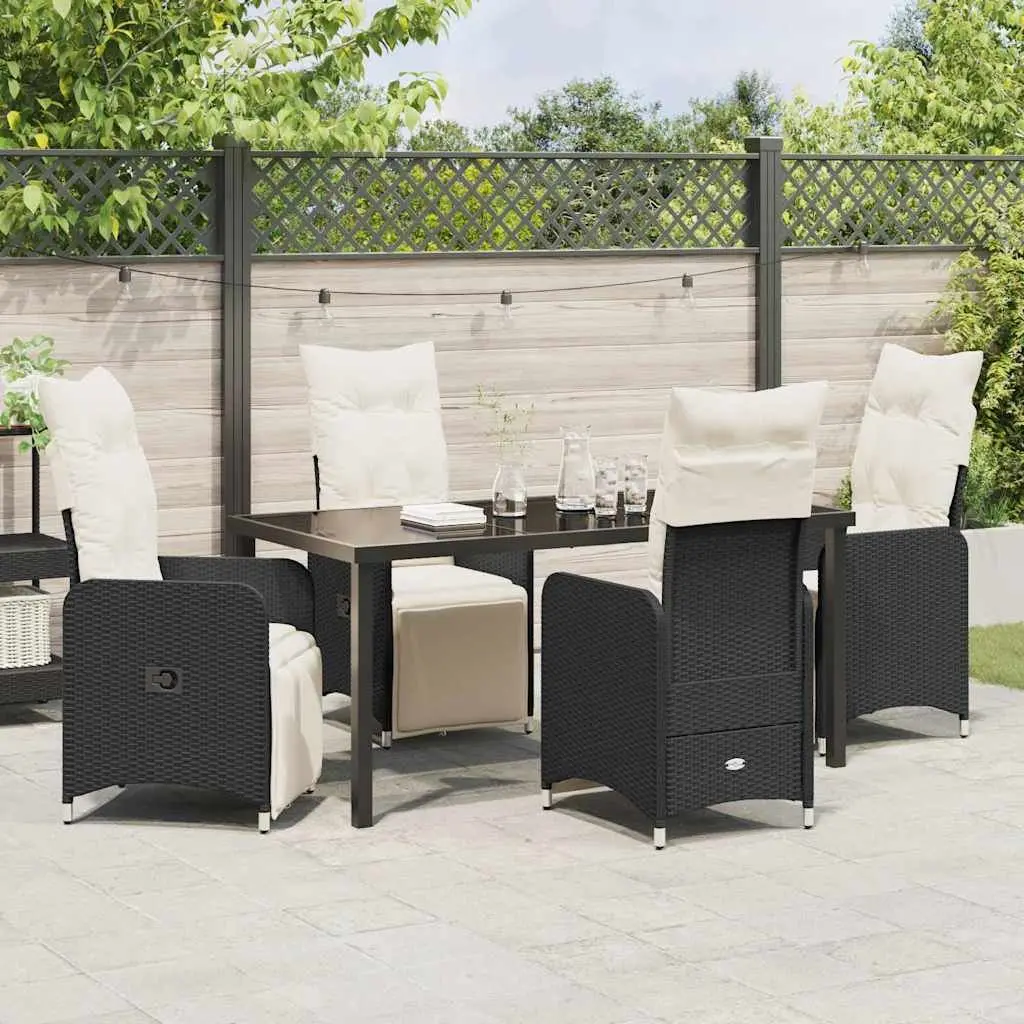 Outdoor Garden Dining Set Weather-Resistant 5 Piece Black Poly Rattan Patio Table Chairs