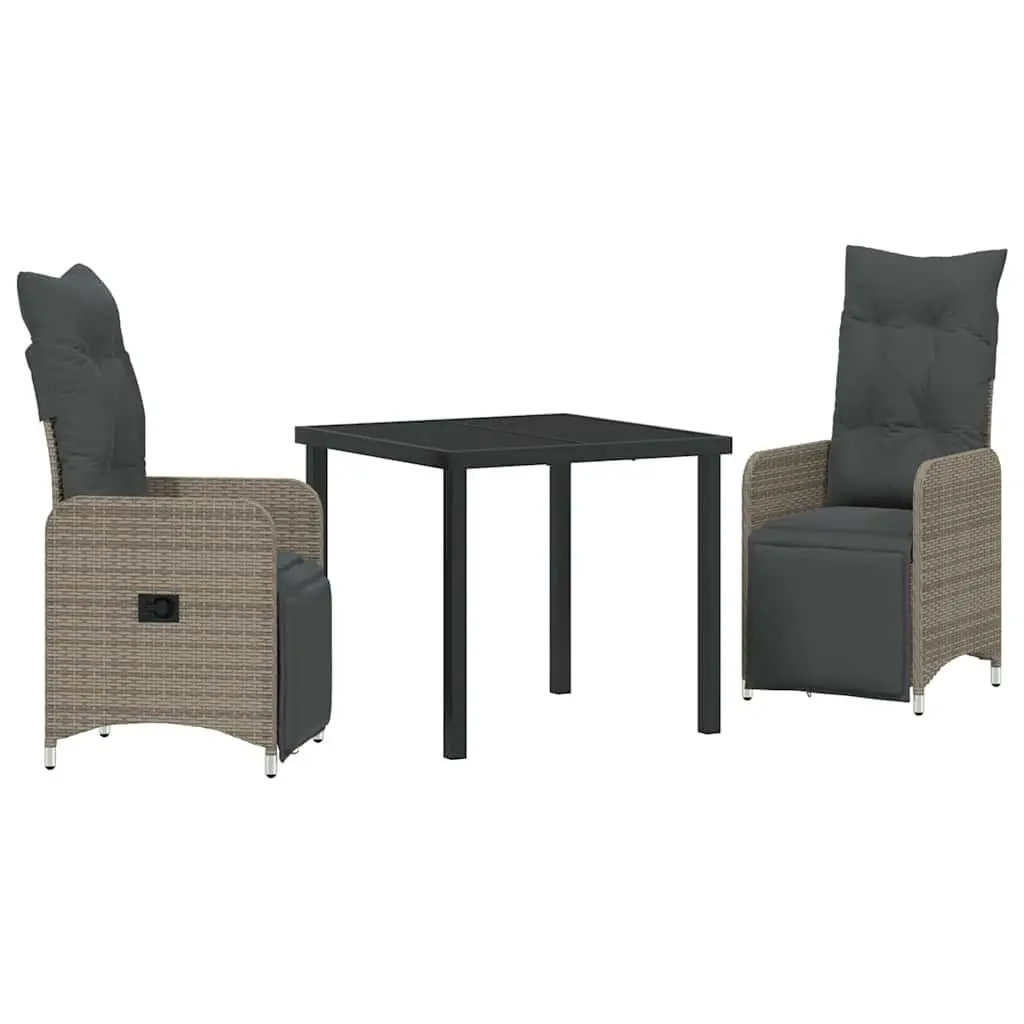 Garden Dining Set Outdoor Furniture Grey Poly Rattan 3 Piece