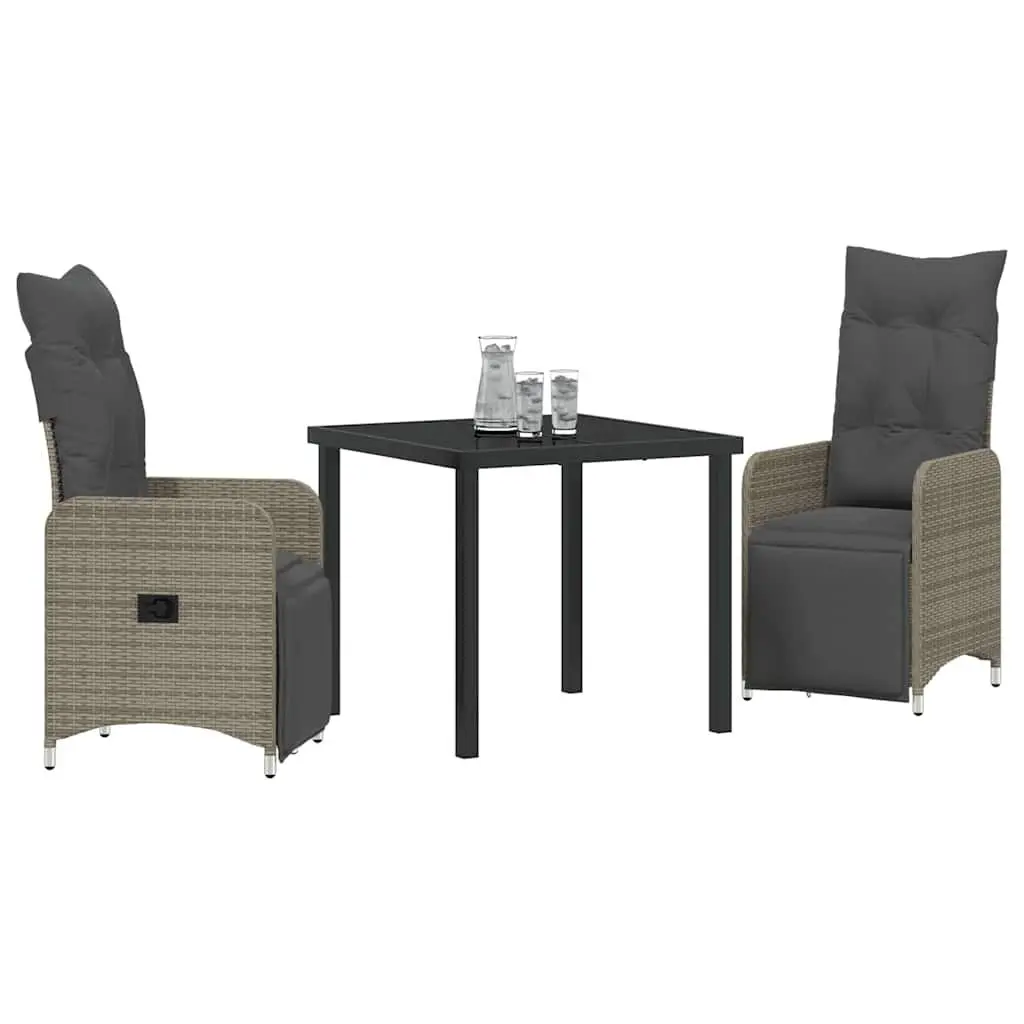 Garden Dining Set Outdoor Furniture Grey Poly Rattan 3 Piece