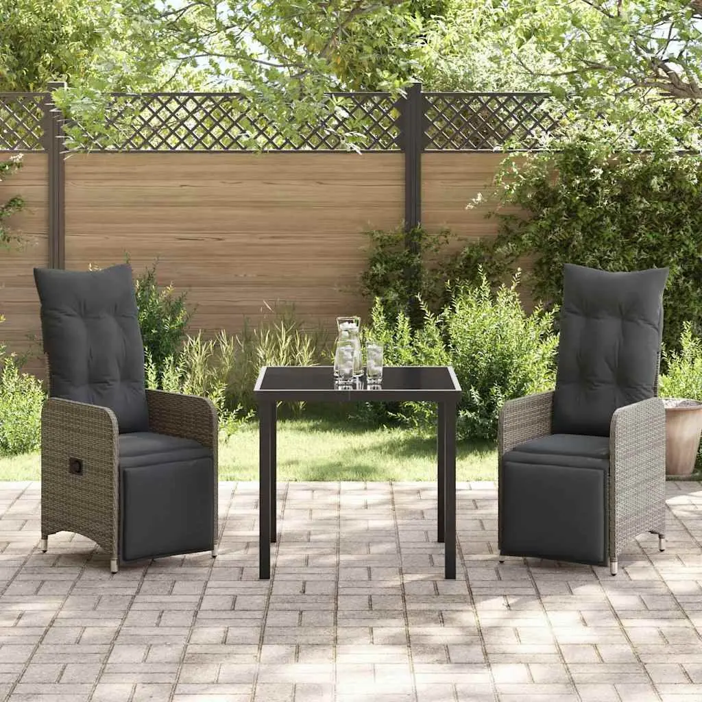 Garden Dining Set Outdoor Furniture Grey Poly Rattan 3 Piece