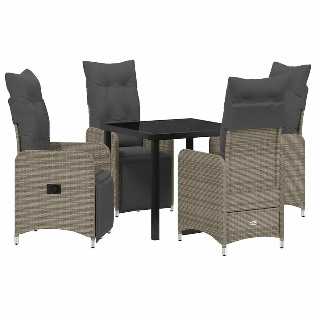 Dining Set 5 Piece Outdoor Furniture Grey Poly Rattan Table with Cushioned Chairs