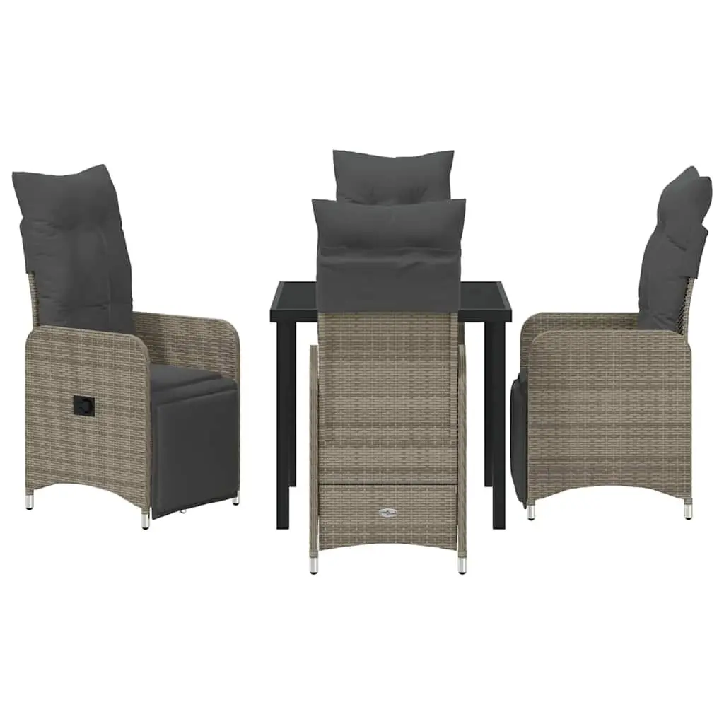Dining Set 5 Piece Outdoor Furniture Grey Poly Rattan Table with Cushioned Chairs