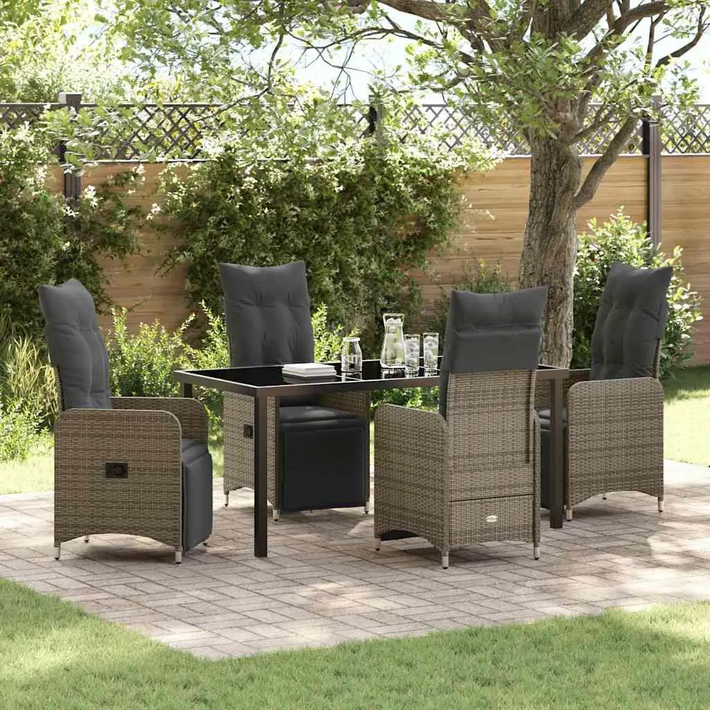 Garden Dining Set Grey Poly Rattan 5 Piece Outdoor Furniture Patio Table Chairs
