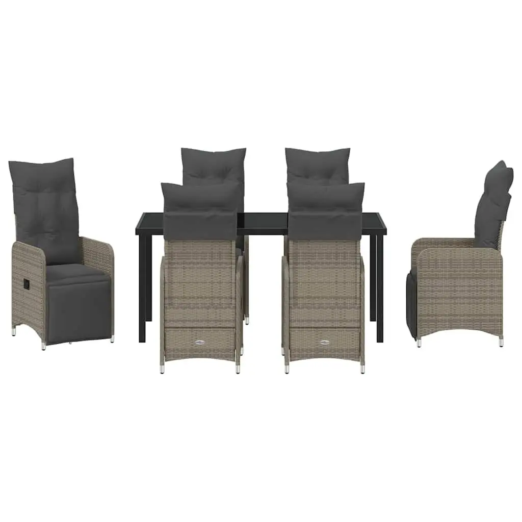Garden Dining Set 7 Pieces Weather Resistant Grey Poly Rattan Patio Table Chairs