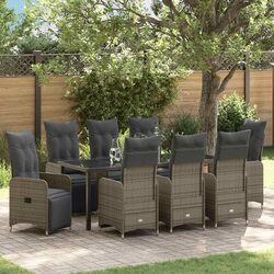 Garden Dining Set 9 Piece Grey Outdoor Furniture Patio Table Chairs Cushions