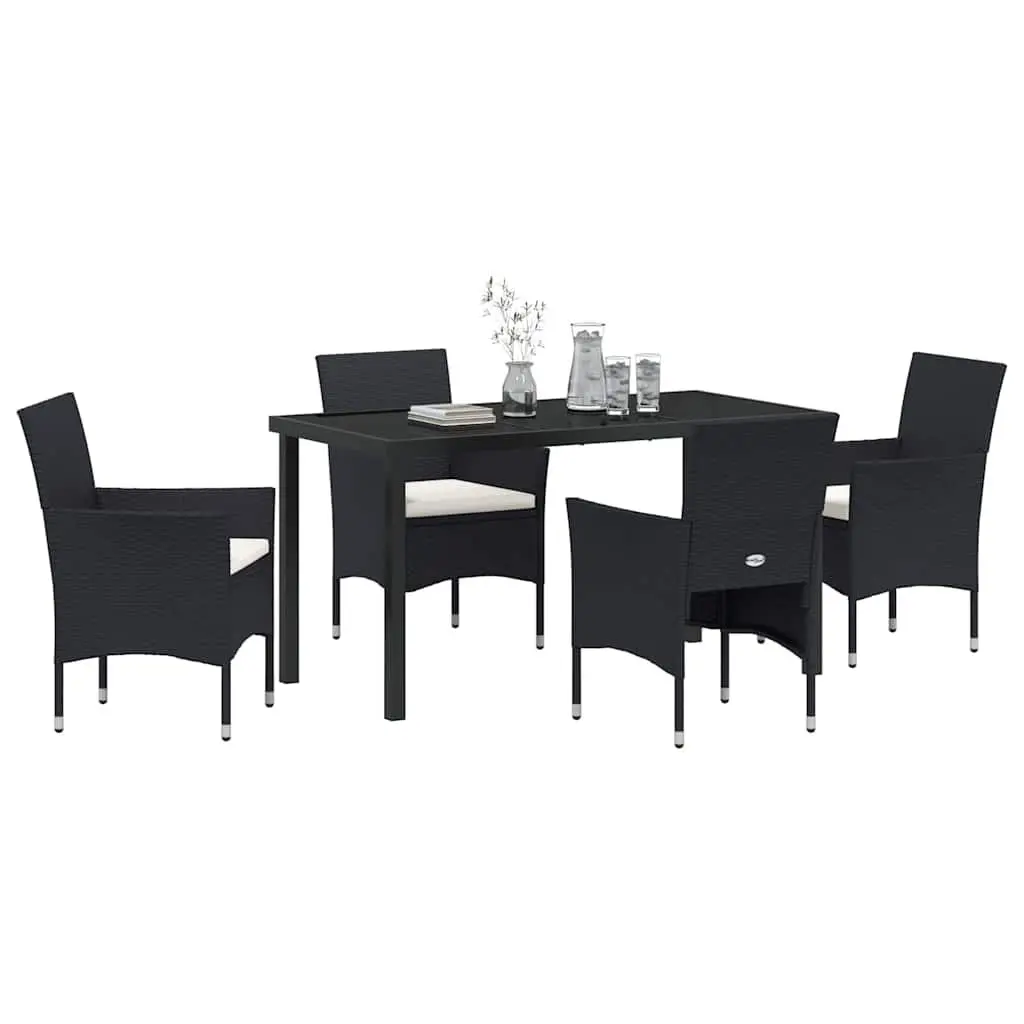 Outdoor Dining Set Black Poly Rattan Garden Furniture 5 Piece with Cushions