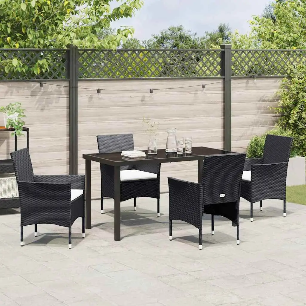 Outdoor Dining Set Black Poly Rattan Garden Furniture 5 Piece with Cushions
