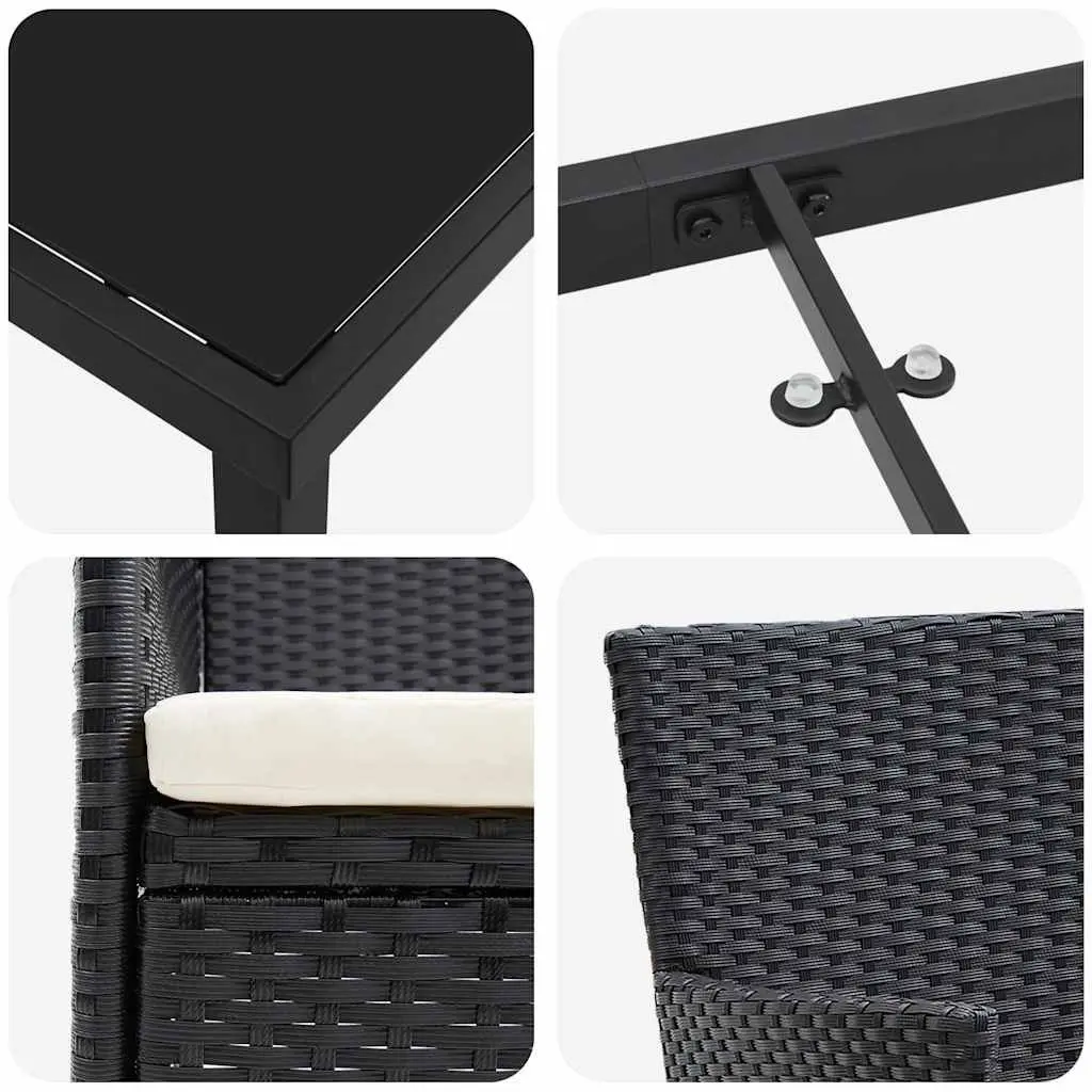 Outdoor Dining Set Black Poly Rattan Garden Furniture 5 Piece with Cushions