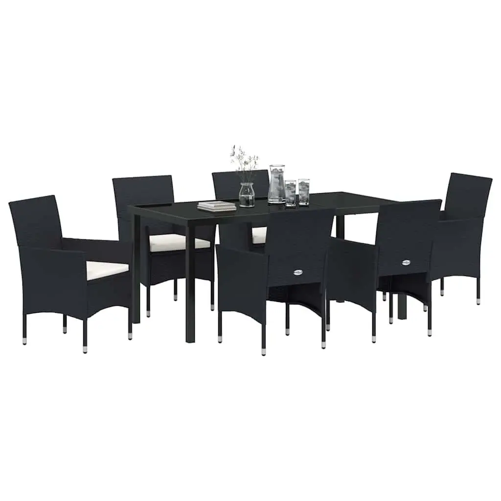 7 Piece Black Poly Rattan Outdoor Dining Furniture Set with Cushions for Patios Balconies and Gardens