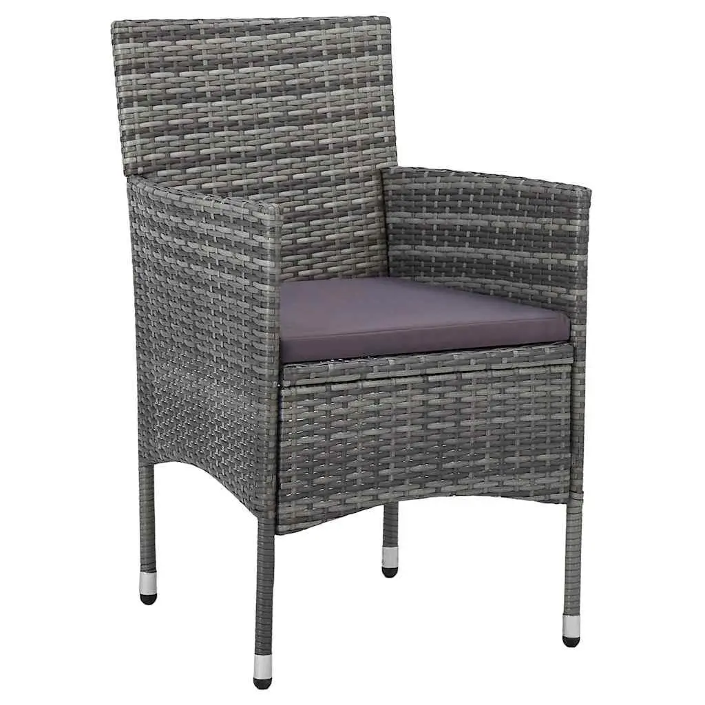 Grey Poly Rattan Garden Dining Set 3 Piece Outdoor Furniture with Cushions
