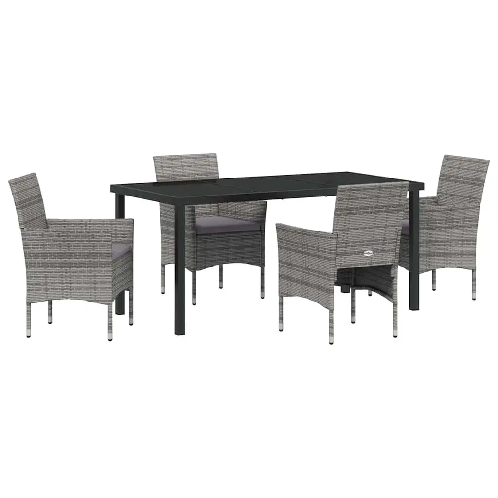 Outdoor Garden Dining Set 5 Pieces Grey Poly Rattan Chairs Table Patio Furniture