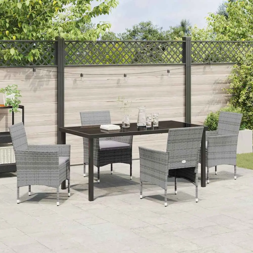 Outdoor Garden Dining Set 5 Pieces Grey Poly Rattan Chairs Table Patio Furniture