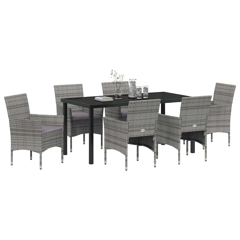 Outdoor Dining Set Grey 7 Piece Garden Furniture with Cushions and Glass Top Table