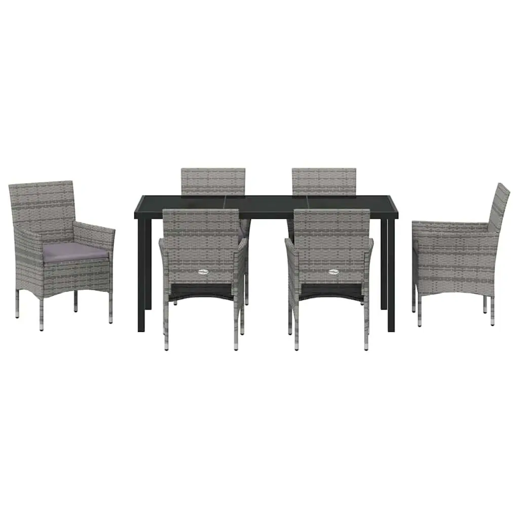 Outdoor Dining Set Grey 7 Piece Garden Furniture with Cushions and Glass Top Table