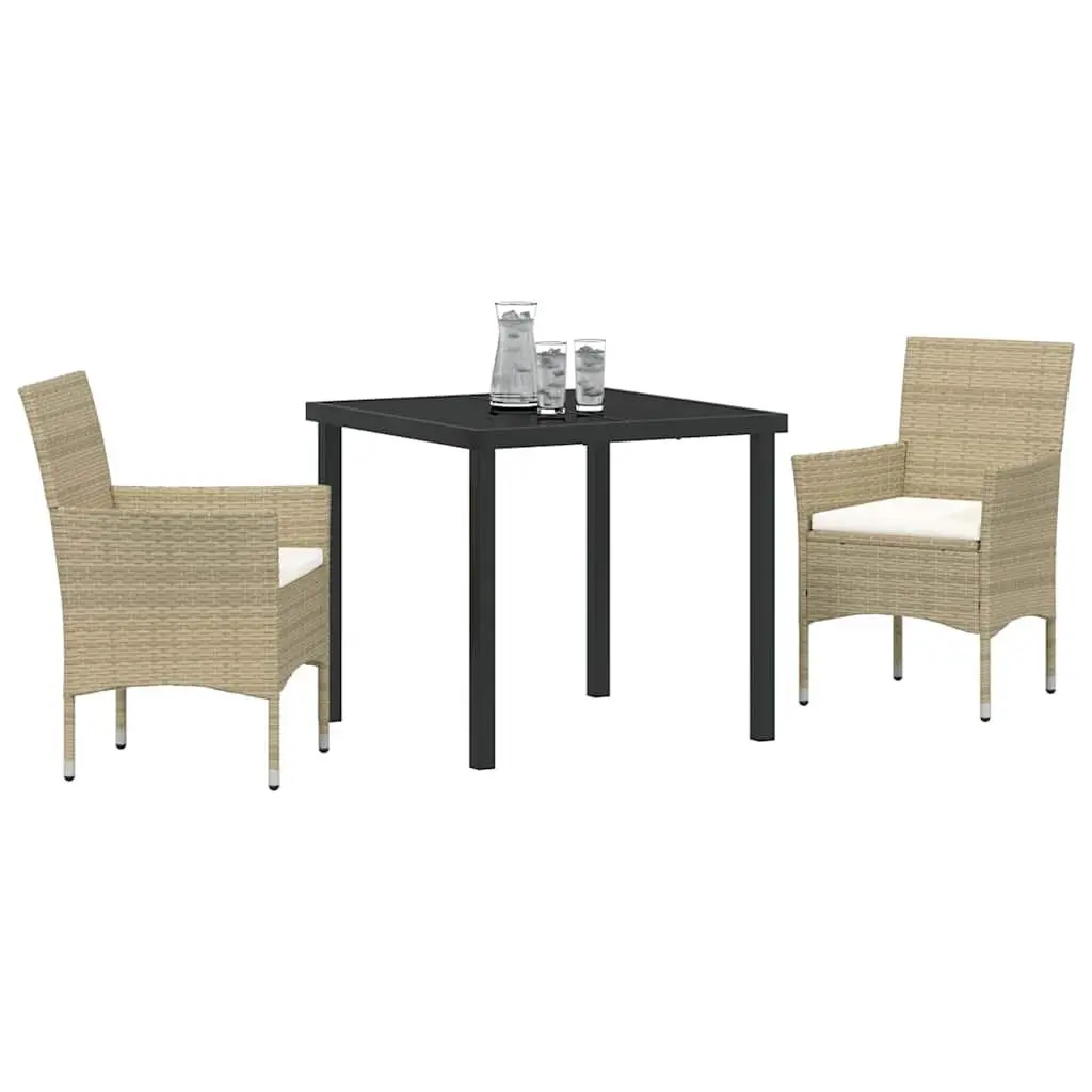 Garden Dining Set 3 Piece Weather-Resistant Furniture with Cushions Beige