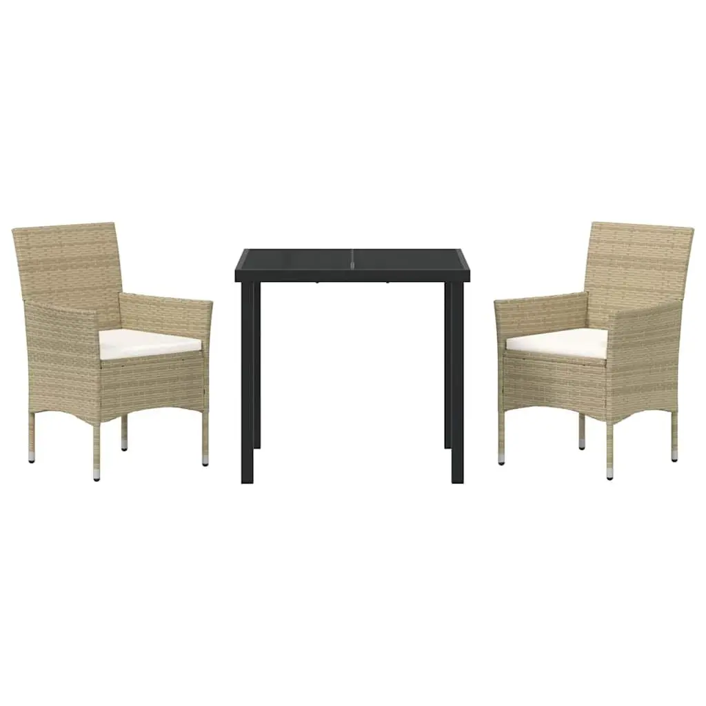Garden Dining Set 3 Piece Weather-Resistant Furniture with Cushions Beige